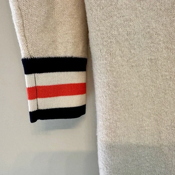 Scotch & Soda Cream Varsity-Style Sweater Dress with Coral and Navy Trim XS - Picture 3 of 9